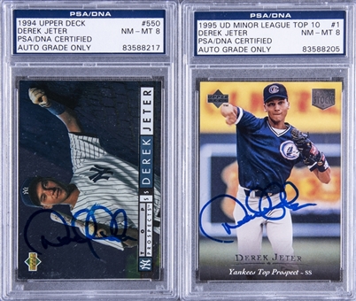 1994 and 1995 Upper Deck "Top Prospect" Derek Jeter Signed Cards (2 Different) – PSA/DNA NM-MT 8 Signatures